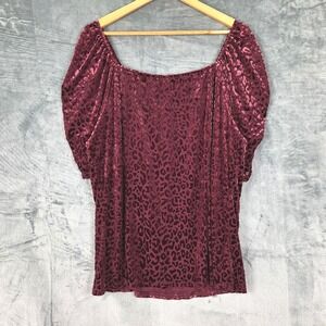 Womens Top 2X Red Burnout Velvet Peasant Leopard‎ Milkmaid Ren Fair Whimsigoth